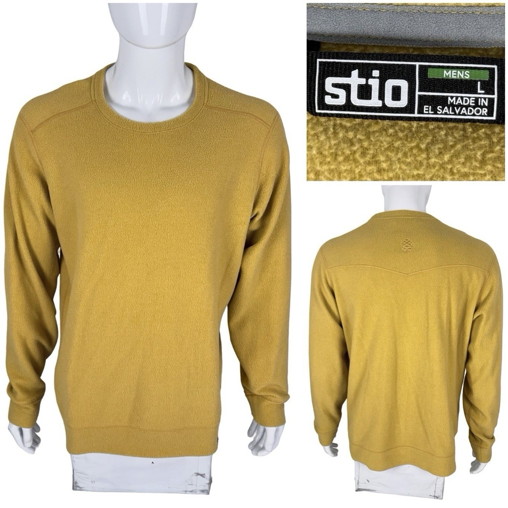 Stio Mens Large Turpin Fleece Crew Pullover Lightweight Yellow Polyester EUC